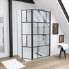 Image de Paroi de douche avec pivot 90+40x195cm - Sérigraphie type Briques et Profilés Noir - DARK BLOCKS