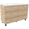 Image de Meuble De Salle De Bains 120cm 6 Tiroirs_chêne Naturel + Vasque Céramique Blanche - Timber 120