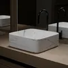 Image de Vasque à poser Carrée en Céramique Blanche Mat Effet Marbre - 38x38x13 cm - WHITE MARBLE