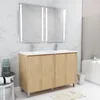 Image de Meuble Salle de Bains 120 cm Chêne Clair 4 Portes Vasque Miroirs 60x80 à Leds intégrées - XENOS