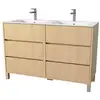 Image de Pack meuble salle de bains 120 cm chêne clair, 6 tiroirs avec vasque céramique - xenos