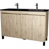 Image de Meuble De Salle De Bains 120 Cm 4 Portes Chêne Naturel + Vasque Double Céramique Noire - Timber