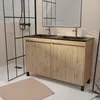Image de Meuble de salle de bains 120 cm 4 Portes Chêne Naturel + Vasque Double Céramique Noire - TIMBER