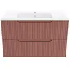 Image de Meuble De Salle De Bains Leon 80cm Terracotta - 2 Tiroirs En Mdf Ondulés - Vasque À Encastrer