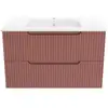 Image de Meuble de salle de bains leon 80cm terracotta - 2 tiroirs en mdf ondulés - vasque à encastrer