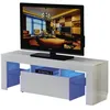 Image de Meuble TV LED Borda - 130 x 34 x 45 cm - Blanc laqué