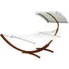 Image de Hamac bois Dallas XL - Avec toile en coton et auvent - Ecru