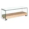 Image de Meuble tv 130 cm verre trempé caisson décor chêne sur roulettes - ice 67187202