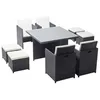 Image de MONACO 8 - Salon de jardin encastrable 8 places fauteuils et poufs en résine tressée noir et blanc