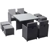 Image de MONACO 8 - Salon de jardin encastrable 8 places fauteuils et poufs en résine tressée noir et gris
