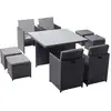 Image de Table et chaises 8 places encastrables en résine noir-gris monaco