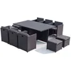 Image de SUNSET 10 - Salon de jardin encastrable 10 places avec fauteuils et poufs en résine tressée noir et gris