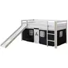 Image de Lit Simple Blanc 90x200 En Hauteur Avec Echelle Et Rideau Foncé Et Toboggan