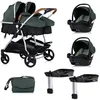 Image de DUO SMART Poussette jumeaux ou enfants rapprochés largeur 79 cm Vert + 2 cosy i-Size vert avec base Isofix