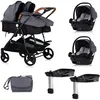 Image de DUO SMART Poussette jumeaux ou enfants rapprochés largeur 79 cm Gris + 2 cosy i-Size gris avec base Isofix