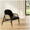 Image de Fauteuil marcel - style scandinave en bois massif, rotin et velours noir, 1 place