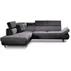 Image de Lisbona - canapé d'angle gauche convertible - 5 places - avec têtières - best mobilier - noir et gris LISBONA