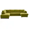 Image de Anna - canapé panoramique d'angle gauche - 7 places - convertible avec coffre - en velours - lisa design - vert olive ANNA