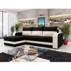 Image de Harvey - Canapé dangle réversible 4 places convertible avec coffre en tissu bicolore - Noir / Beige