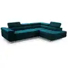 Image de Pablo - canapé d'angle convertible - avec coffre - têtières réglables - en velours - 5 places - droit couleur - bleu canard PABLO