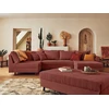 Image de Rune - Canapé Panoramique D'angle Gauche - 7 Places - Avec Pouf D'appoint - En Velours Côtelé - Terracotta