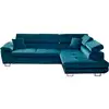 Image de Dimas - canapé d'angle droit 5 places - convertible avec coffre et têtières réglables - en velours - best mobilier - bleu DIMAS
