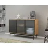 Image de Lamia - Buffet Bas - Effet Bois Et Noir - 3 Portes - 148 Cm - Noir / Bois