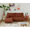 Image de Cristal - Canapé 3 Places - Convertible Avec Coffre Et Pouf - En Velours Texturé - Terracotta