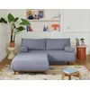 Image de Cristal - Canapé 3 Places - Convertible Avec Coffre Et Grand Pouf - En Velours Texturé - Bleu Grisé