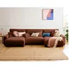 Image de Pivoine - canapé panoramique en U - 7 places - convertible avec coffre - en velours texturé - Terracotta