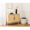 Image de Nagato - buffet bas - cannage et effet bois - 2 portes - 100 cm - Bois / Noir