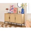 Image de Nagato - buffet bas - cannage et effet bois - 3 portes - 150 cm - Bois / Noir