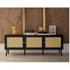 Image de Goto - meuble tv - noir et cannage - 3 portes - 167 cm - Noir