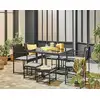 Image de Olaria - Ensemble Table Et Chaises De Jardin En Acier Noir - 8 Places - Coussins Gris - Noir / Gris