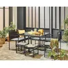 Image de Olaria - ensemble table et chaises de jardin en acier noir - 8 places - coussins gris - Noir / Gris