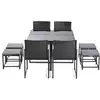 Image de Olaria - ensemble table et chaises de jardin en acier noir - 8 places - coussins gris - best mobilier - noir et gris OLARIA