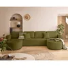 Image de Miro - canapé panoramique en U 7 places - convertible avec coffre - en velours texturé - Vert Olive