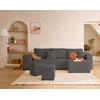 Image de Topaze - Canapé D'angle Réversible 4 Places - Convertible Avec Coffre, Tablette Et Poufs - En Velours Côtelé - Gris