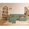 Image de Topaze - Canapé D'angle Réversible 4 Places - Convertible Avec Coffre, Tablette Et Poufs - En Velours Côtelé - Vert Saug