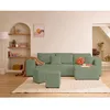 Image de Topaze - canapé dangle réversible 4 places - convertible avec coffre tablette et poufs - en velours côtelé - Vert sauge