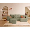Image de Topaze - Canapé D'angle Réversible 4 Places - Convertible Avec Coffre, Tablette Et Poufs - En Velours Côtelé - Vert Kaki