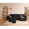 Image de Topaze - Canapé D'angle Réversible 4 Places - Convertible Avec Coffre, Tablette Et Poufs - En Velours Côtelé - Noir