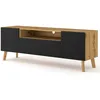 Image de Velato - meuble tv - effet bois et noir - 3 portes et 1 niche - 160 cm - Bois / Noir