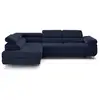 Image de Zaria - canapé d'angle gauche 5 places convertible avec coffre et têtières en velours côtelé grosses côtes - lisa design - bleu ZARIA