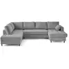 Image de Anna - canapé panoramique d'angle gauche 7 places convertible avec coffre en velours texturé - lisa design - gris ANNA