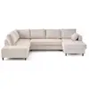Image de Anna - canapé panoramique d'angle gauche 7 places convertible avec coffre en velours texturé - lisa design - beige ANNA
