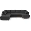 Image de Anna - canapé panoramique d'angle gauche 7 places convertible avec coffre en velours texturé - lisa design - gris anthracite ANNA