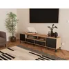 Image de Tribeca - meuble tv - effet bois et métal noir - 2 portes et 2 tiroirs - 200 cm - Bois / Noir