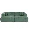 Image de Ray - canapé droit 4 places avec double méridienne - assise profonde - en tissu texturé - lisa design - vert sauge RAY