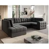 Image de Nappa - Canapé panoramique dangle droit 7 places convertible avec coffre en velours - Gris